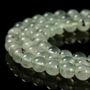 Perles rondes lisses en préhnite naturelle 4 mm 6 mm 8 mm 10 mm 12 mm 14 mm 15,5 po.