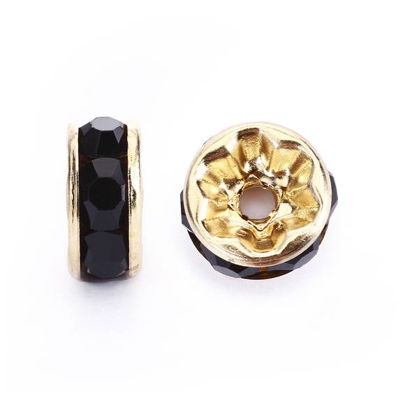 Jet Black Rhinestone Rondelle Spacer 50pcs Per Bag Size 4//6//8//10mm Sold by Bag.