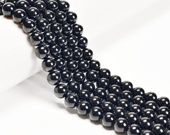 Natural Black Tourmaline Smooth Round Beads 4mm 6mm 8mm 10mm 12mm 14mm 15.5&quot;Strd