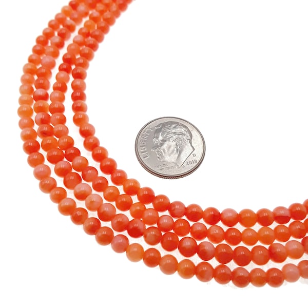 Orange Bamboo Coral Smooth Round Beads 4mm 15.5" Strand