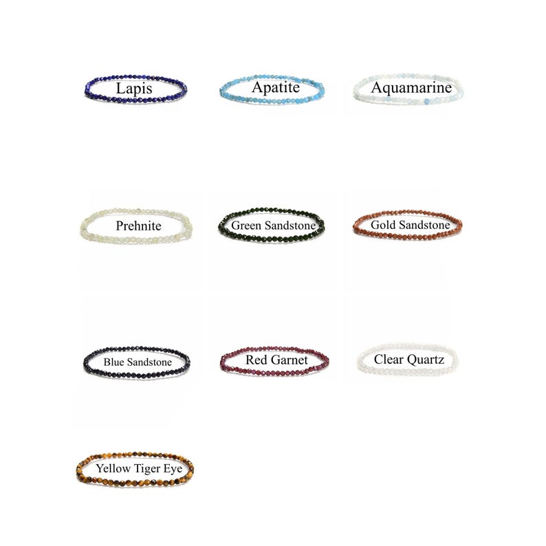 Natural Gemstone Faceted Round Beaded Elastic Bracelet 2mm 3mm 4mm 7.5'' Length image 4