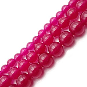Fuchsia Pink Dyed Jade Smooth Round Beads 4mm 6mm 8mm 10mm 15.5&quot; Strand