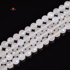 Natural Translucent White Agate Faceted Round Beads Size 8mm 10mm 15.5&#39;&#39; Strand