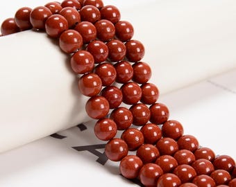 Natural Red Poppy Jasper Smooth Round Beads 4mm 6mm 8mm 10mm 12mm 15.5&quot; Strand