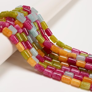 Multi-color Tourmaline Color Dyed Jade Smooth Drum Barrel Beads 8x12mm 15.5"Strd