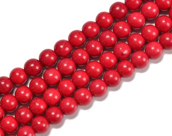 Coral Red Howlite Turquoise Smooth Round Beads Size 6mm 8mm 10mm 15.5'' Strand