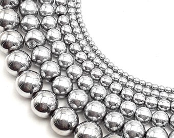 Silver Hematite Smooth Round Beads 2mm 3mm 4mm 6mm 8mm 10mm 12mm 15.5" Strand