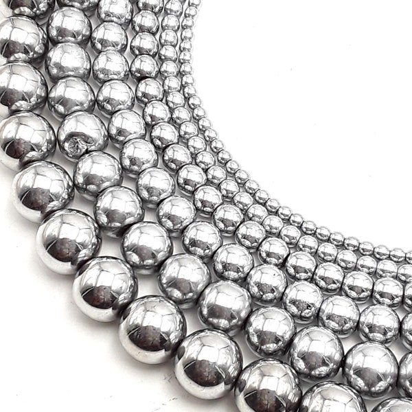 Silver Hematite Smooth Round Beads 2mm 3mm 4mm 6mm 8mm 10mm 12mm 15.5" Strand