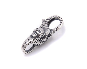 925 Sterling Silver Anti-Silver Color Skull Double Clasps 9x22mm 1 Pcs Per Bag