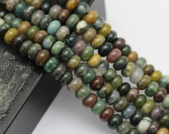 2.0mm Hole Indian Agate Smooth Rondelle Beads 5x8mm 6x10mm 8" Strand