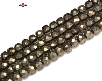 Natural Golden Pyrite Faceted Cube Beads Size 4-5mm 15.5'' Strand