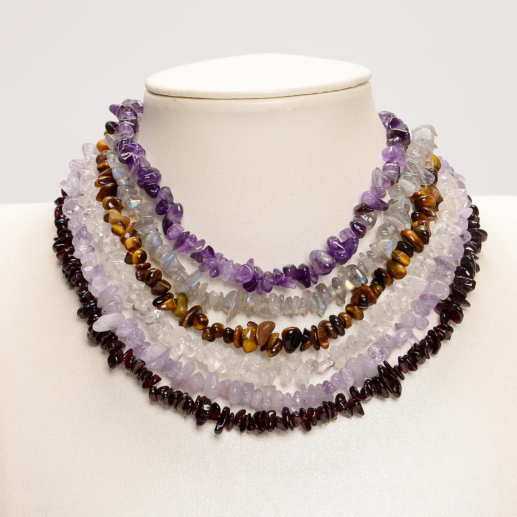 Mixed Gemstones Chips Size 6-8mm Beaded Necklace 16