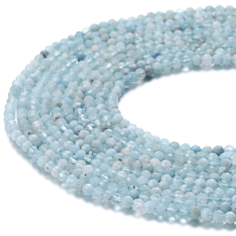 Natural Aquamarine Faceted Round Beads 2mm 3mm 4mm 15.5" Strand