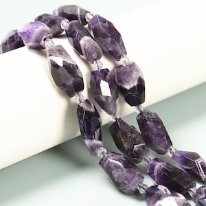 Teeth Chevron Amethyst Irregular Faceted Barrel Drum Chunk 12-30mm 15.5&#39;&#39; Strand