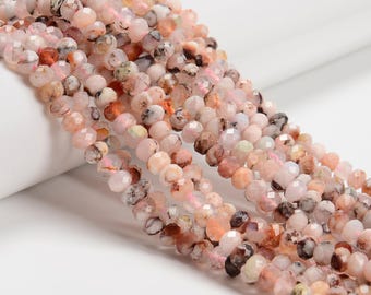 Cherry Flower Sakura Agate Faceted Rondelle Beads 3.5x5mm 5x7mm7x10mm 15.5''Strd