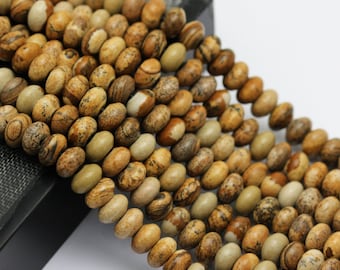 2.0mm Hole Picture Jasper Smooth Rondelle Beads 5x8mm 6x10mm 8" Strand