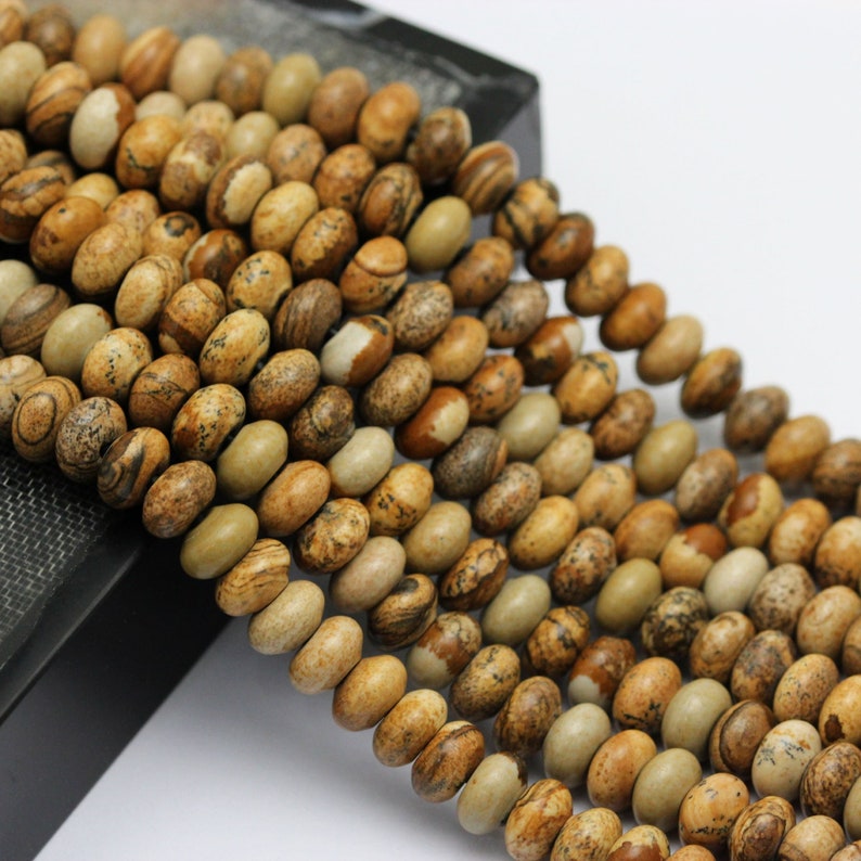 2.0mm Hole Picture Jasper Smooth Rondelle Beads 5x8mm 6x10mm 8 Strand image 1