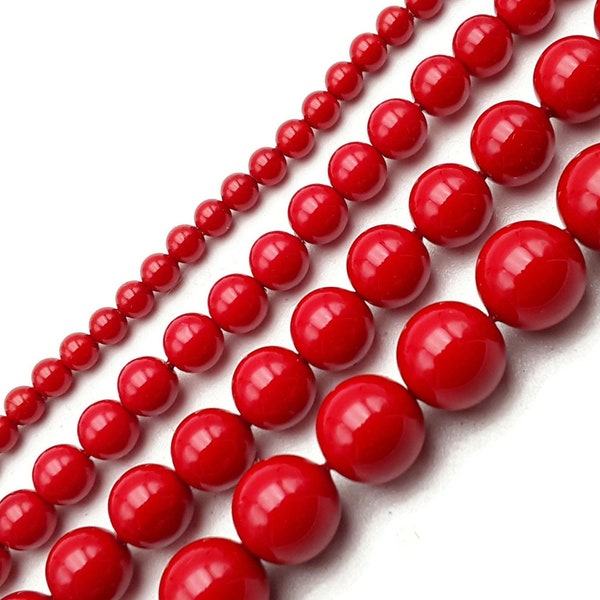 Red Shell Pearl Smooth Round Beads 4mm 6mm 8mm 10mm 15.5" Strand