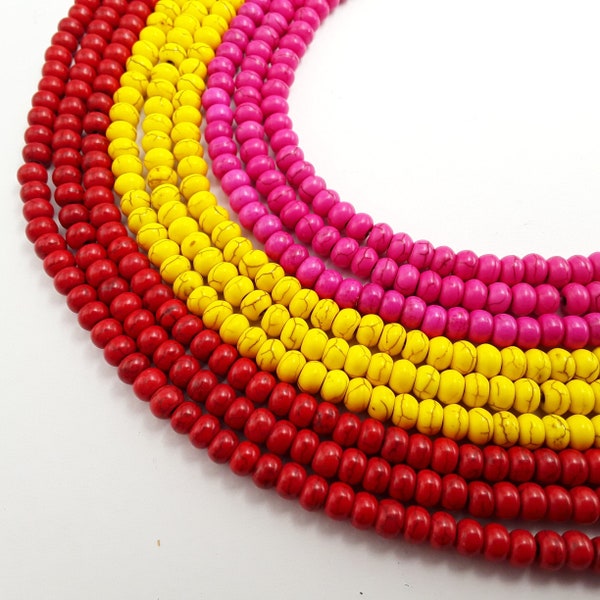 Red / Yellow / Pink Howlite Turquoise Smooth Rondelle Beads 4x6mm 15.5" Strand