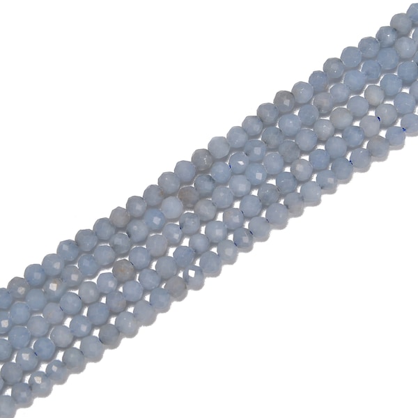 Natural Angelite Faceted Round Beads Size 3.5-4mm 5.5-6mm 15.5'' Strand