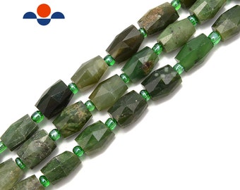 Nephrite Jade Faceted Barrel Cylinder Tube Beads Size 10x14mm 15.5" Strand