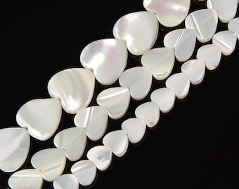 Iridescent White Mother of Pearl MOP Shell Heart Beads 6mm to 12mm 15.5'' Strand