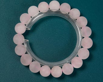 Rose Quartz Bracelet Matte Round Size 8mm 10mm 7.5" Length