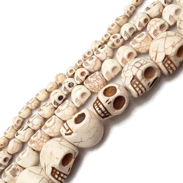 White Howlite Turquoise Skull Beads 6x8mm 8x10mm 10x12mm 18x23mm 15.5" Strand