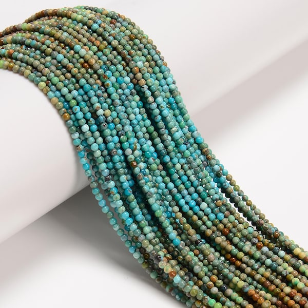 Gradient Natural Genuine Turquoise Smooth Round Beads Size 2mm 15.5'' Strand