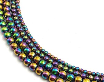 Rainbow Hematite Smooth Round Beads 2mm 3mm 4mm 6mm 8mm 10mm 12mm 15.5&quot; Strand