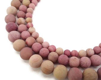 Pink Petrified Rhodonite Matte Round Beads 6mm 8mm 10mm 15.5'' Strand