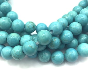 2.0mm Hole Blue Turquoise Smooth Round Beads 6mm 8mm 10mm 15.5" Strand