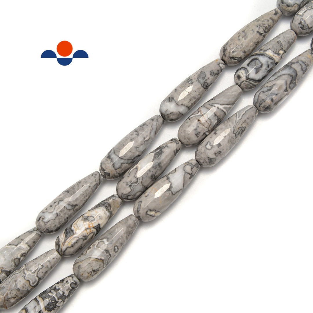 Gray Map Jasper Faceted Teardrop Beads Size 10x30mm 15.5 Etsy