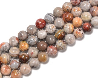 Laguna Lace Agate Smooth Round Beads 4mm 6mm 8mm 9mm 10mm 11mm 12mm 15.5" Strand