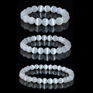Selenite Smooth Round Beaded Bracelet Size 6mm 8mm 10mm 7.5&#39;&#39; Length 3 PCS/Set