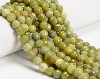 Natural Chinese Green Jade Faceted Round Beads 6mm 8mm 10mm 14" Strand