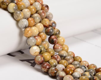 Yellow Crazy Lace Agate Smooth Round Beads 4mm 6mm 8mm 10mm 12mm 15.5&quot; Strand