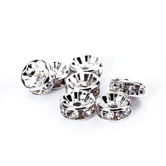 Jet Black Rhinestone Rondelle Spacer 50pcs Per Bag Size 4//6//8//10mm Sold by Bag.