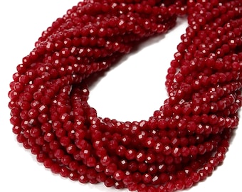 Ruby Color Dyed Jade Hard Faceted Round Beads Size 4mm 15.5'' Strand