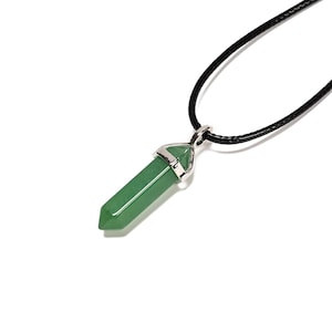 Green Aventurine Pendulum Pendant Healing Point 40x8mm Silver Leather Cord