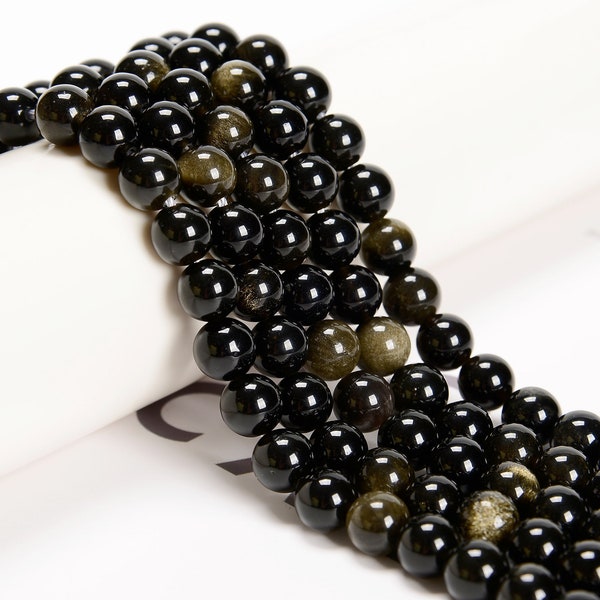 Gold Sheen Obsidian Smooth Round Beads 4mm 6mm 8mm 10mm 12mm 15.5" Strand