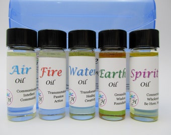Elemental Oil Kit, Ritual Anointing Oil, Candle Blessing, Earth Oil, Air Oil,  Fire Oil, Water Oil, Spirit - Dees Transformational Healing