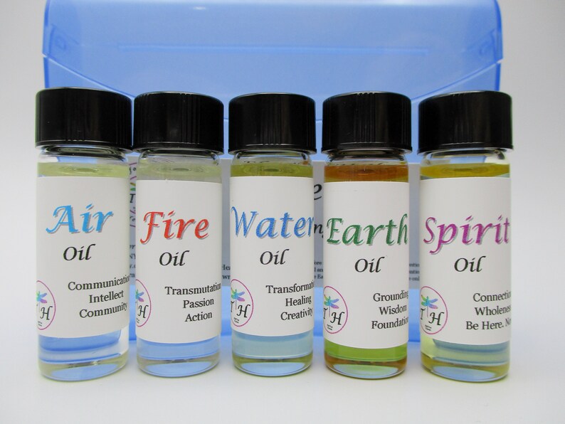 Elemental Oil Kit, Ritual Anointing Oil, Candle Blessing, Earth Oil, Air Oil, Fire Oil, Water Oil, Spirit Dees Transformational Healing image 1