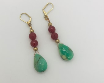 Chrysoprase and Carnelian earrings with gold plated brass lever back ear wires