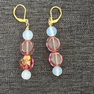 Pink and  Opaline Czech Glass Earrings