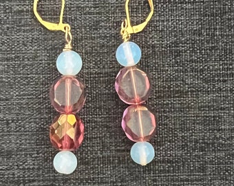 Pink and  Opaline Czech Glass Earrings