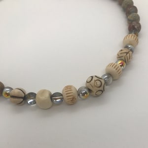 African Opal Hand Carved Bone & Silver Czech 21” Gemstone Necklace