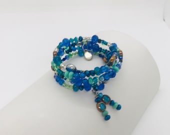 Cobalt, Peridot and Aqua Memory Wire Bracelet