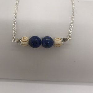 Lapis Lazuli Hand Carved Bone & Silver Bar Necklace