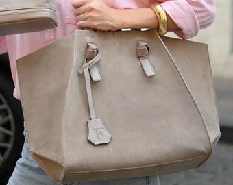 Mushroom Laptop Tote Bag, Structured Suede Shoulder Bag for Women, Office Tote for Everyday Use